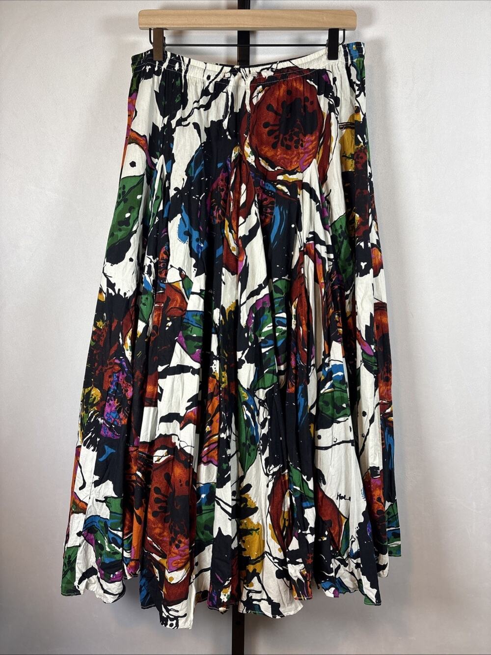 Grace Elements Maxi Skirt Size Medium 100% Cotton Full Colorful Boho Art to Wear